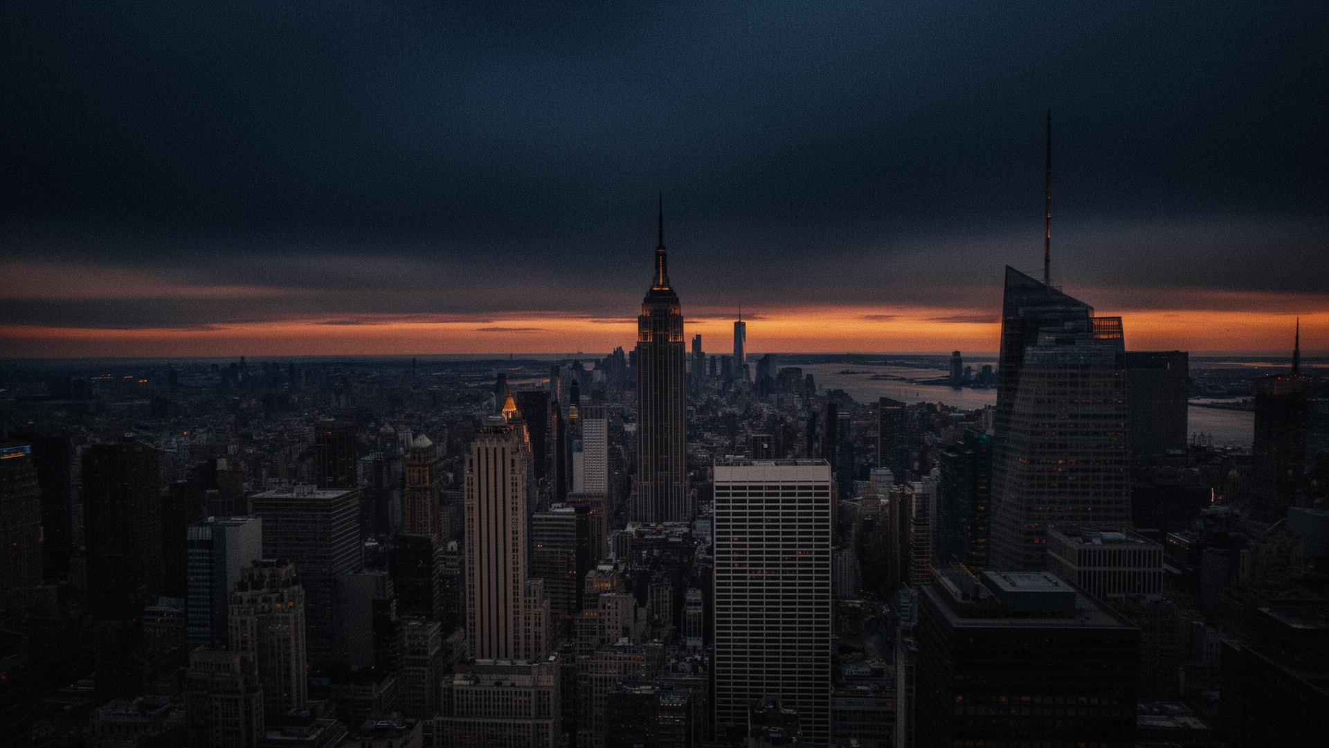 New York City skyline at dusk